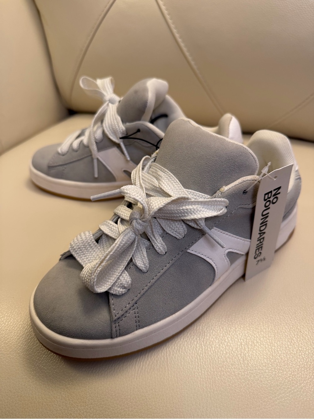 No Boundaries  Gray & White Suede-Style Sneakers